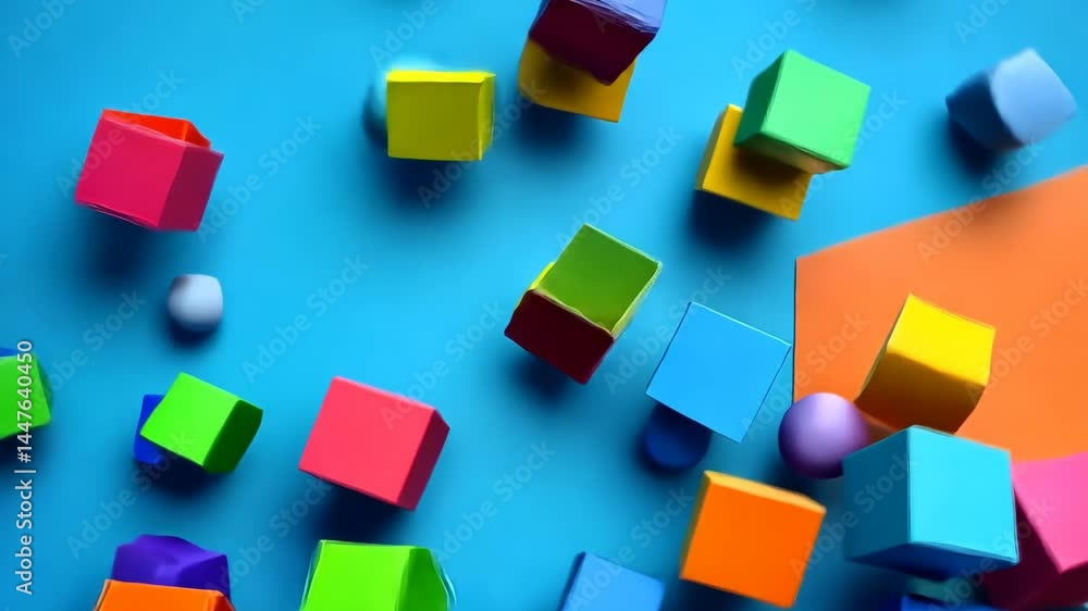 Poster colorful geometric shapes in motion: dynamic abstract movement and transformation