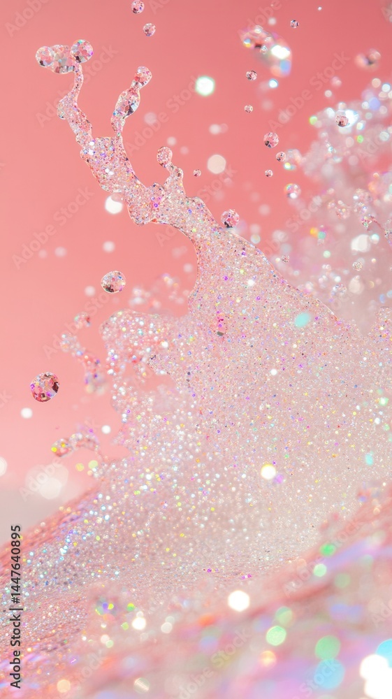 Poster glittering water splashing on a pink background, creating a magical and effect. background abstract 