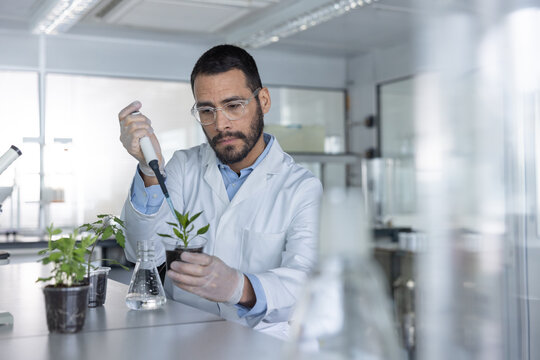 Scientist Studying Plants in a oratory Setting