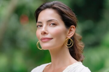 Woman Wearing Gold Hoop Earrings