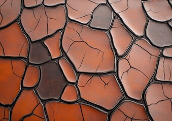 Abstract Reddish Brown Cracked Tile Mosaic Texture