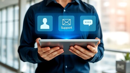 Businessman using tablet for customer support email chat communication technology