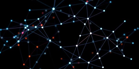 Abstract network nodes and connections forming a complex web on a black background, futuristic, mesh