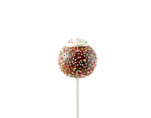 Chocolate Cake Pop with Sprinkles and Icing on a Stick