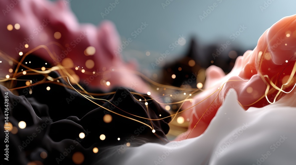 Aufkleber abstract fluid forms with golden lights and soft textures in motion