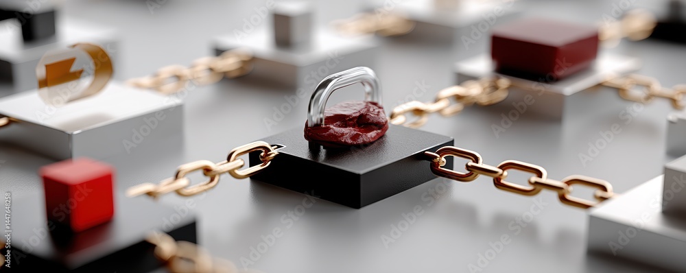 Poster blockchain security: chain links and digital encryption concept