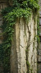 Ancient stone, ivy-covered, weathered ivory, moss-grown , creepers, rustic