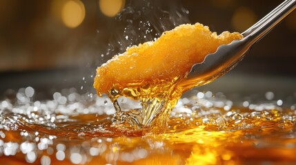 Tongs lifting Schnitzel out of hot oil, crisp golden surface visible