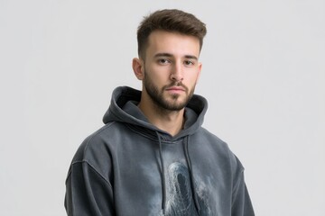 Obraz premium Man in Gray Hoodie with Graphic Portrait