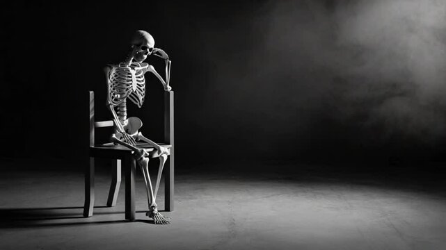 Pensive Skeleton: Contemplation in Monochrome