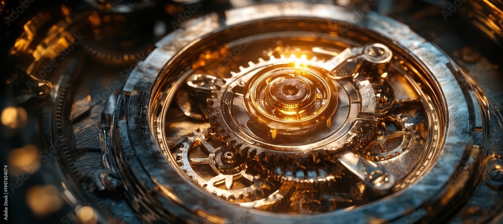 Poster golden gears and cogs discovering the intricate beauty of a clockwork mechanism in motion