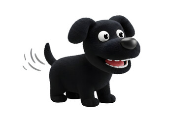 Naklejka premium Cute Cartoon Black Dog Wagging Tail - Happy Smiling Dog Character Illustration, Isolated Transparent Background PNG