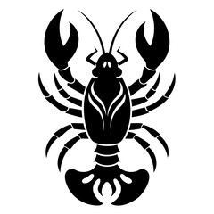 Black silhouette of a lobster vector illustration for seafood restaurant or tattoo design and zodiac sign art isolated on transparent background