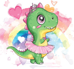 Fototapeta premium Cute Baby Girl Dinosaur Clipart – Adorable Pink Dino Illustration for Nursery, Sublimation, and Kids T-Shirts