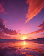 Fiery sunset paints the sky in vibrant orange, pink, and purple hues  A breathtaking horizon unfolds ,  clouds,  colors,  texture