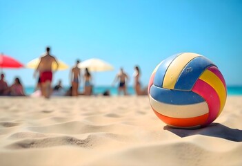 Obraz premium Volleyball Bouncing on Sandy Beach