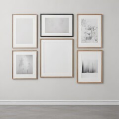 Gallery wall mockup  White background, diverse frames ,  office,  presentation,  composition