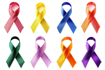 Colorful awareness ribbons collection set displayed in isolated transparent PNG format on a white background