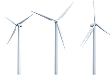 Collection of wind turbines in different styles shown in transparent PNG image with white background