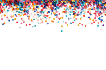 Colored confetti stars scattered beautifully in transparent PNG image clearly isolated on a white background