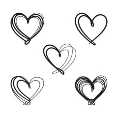 Hearts Shapes Icons, Vector hand-drawn childlike doodle heart icon set.