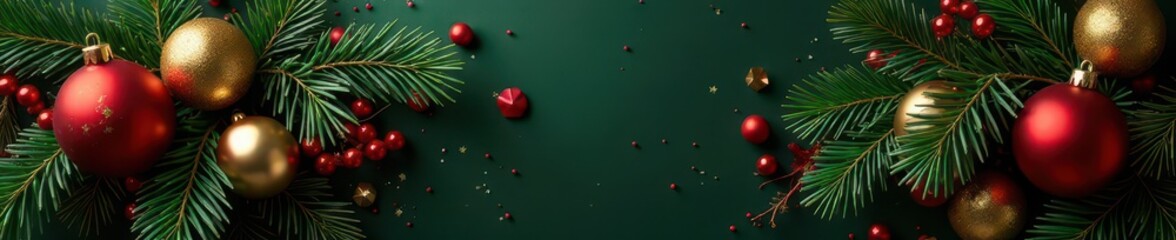 Luxurious dark green garland, golden & red decorations Elegant festive wreath , seasonal, premium