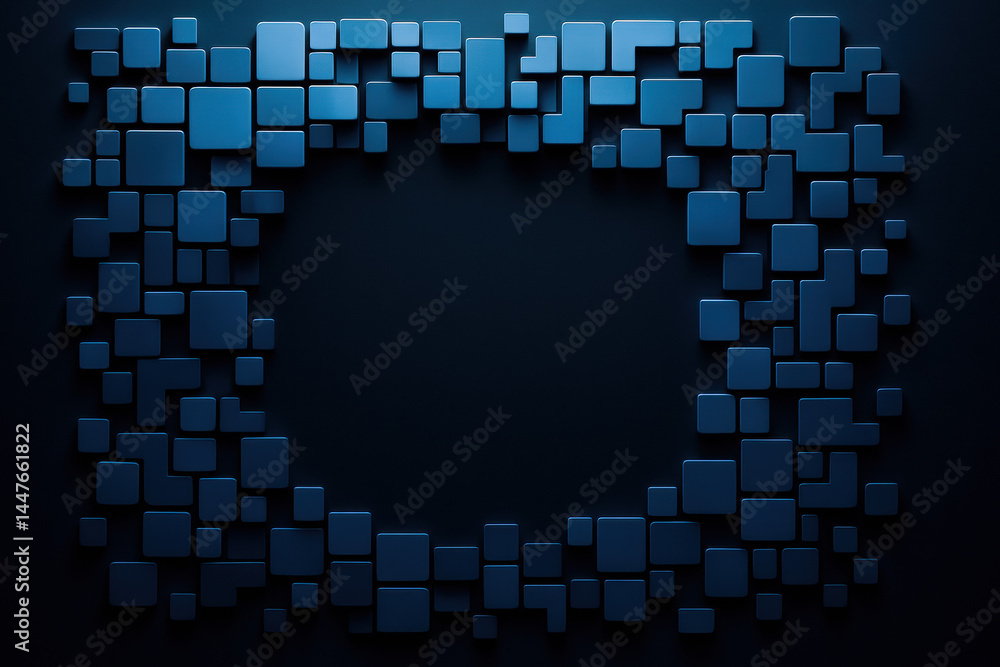 Poster high-tech background constructed matte plastic micro tile clusters framing a central void enhancing 