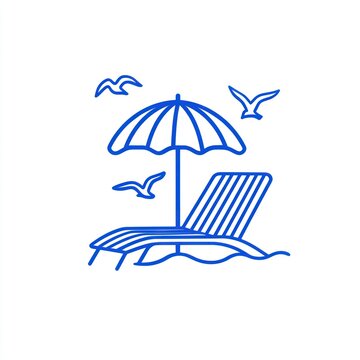 blue beach scene with umbrella and chair clip art preview