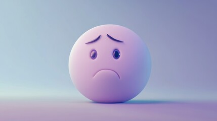 Fototapeta premium Sad emoticon, a light-purple-toned, round, 3D emoji with a worried expression