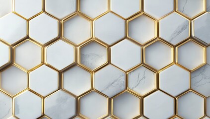 Elegant Gold-Accented White Marble Hexagon Pattern