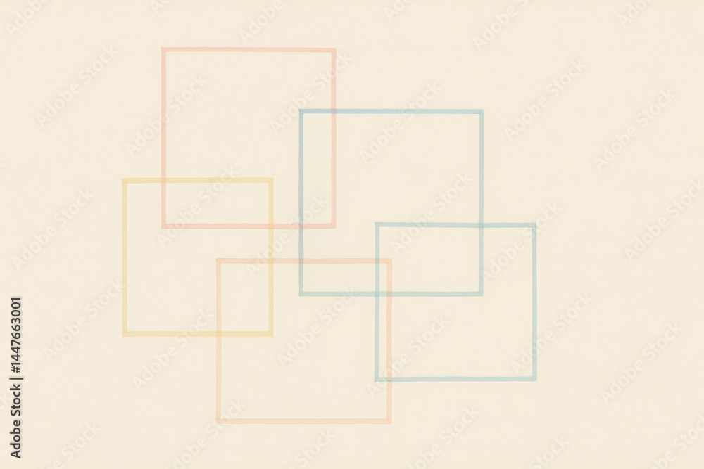 Poster this minimalist design uses overlapping soft pastel squares on a neutral beige canvas to symbolize s