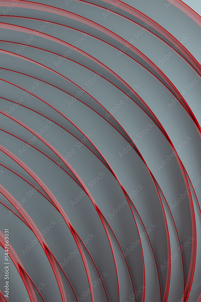 Poster futuristic technology abstract background, dynamic pattern - thin red curved lines, grid on light gr