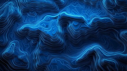 Obraz premium Topographic Blue Contour Map with Glowing Smooth Elevation Waves