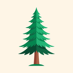 Stylized evergreen tree illustration on a light yellow background perfectly isolated