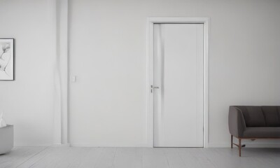 Modern white interior door, sleek handle closed ,  sleek,  object