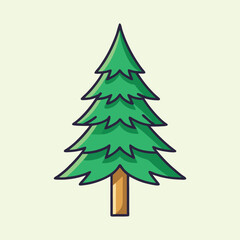Cartoon Christmas Tree with Green Needles and Brown Trunk Illustration