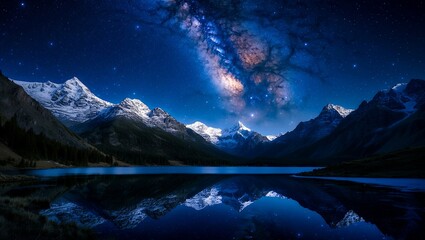 Majestic mountain landscape beneath a starry sky