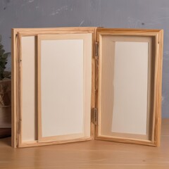 wooden picture frame, empty picture frame, picture frame on wooden wall
