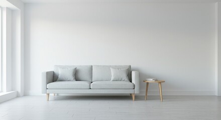 Modern Living Room with Minimalist Gray Sofa and Side Table