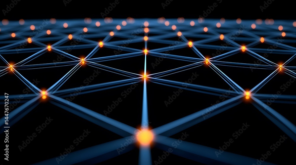 Poster the image shows a network of interconnected nodes, represented by glowing orange points linked by il