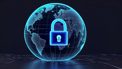 Neon globe symbolizing internet security and global protection