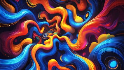 A kaleidoscopic abstract background adorned with bold, oversized organic shapes in vibrant, contrasting colors, evoking a sense of maximalist illustration, with intricate textures and patterns.