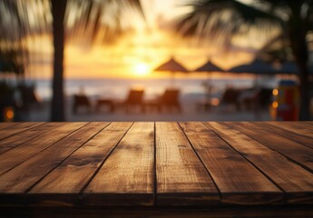 empty wooden table on the beach