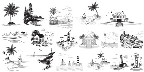 vector set of summer vacation illustrations 