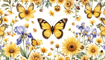 Butterflies and Flowers Watercolor Design