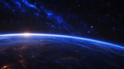 Earthrise: A Celestial Canvas of Blue Hues and Starry Night