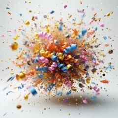 Playful confetti burst on a clean white background, using humor and levity to create a joyful, celebratory mood,sharp, and dynamic image.