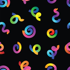 Multicoloured ribbons of rainbow confetti in vector. Abstract seamless background with brightly coloured lines. Colourful birthday and carnival elements.  Vector illustration.