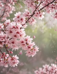 Obraz premium Delicate pink sakura petals softly falling against a blurred spring background , falling, season, photograph