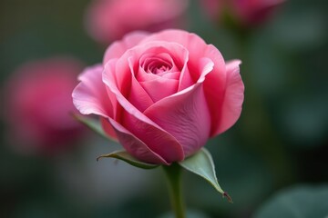 Pink rosebud opening to reveal a delicate bloom , pink, unfolding, natural